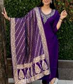 Purple roman silk handwork Kurta pant with dupatta