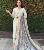 Pista roman silk handwork & nylon muslin Kurta pant with dupatta