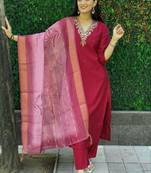 Maroon  roman silk kurta with handwork & heavy chanderi jecard dupatta with latkan     partywear salwar suit