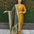 mustard yellow roman silk handwork & nylon muslin Kurta pant with dupatta