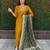 mustard yellow roman silk handwork & nylon muslin Kurta pant with dupatta