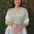 Sea green roman silk handwork Kurta pant with dupatta