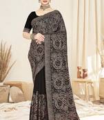 Black color resham multi kashmiri embroidery work saree with blouse