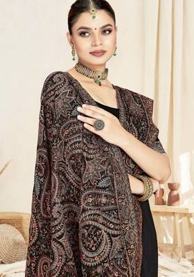 Black resham multi kashmiri embroidery work saree with blouse 2
