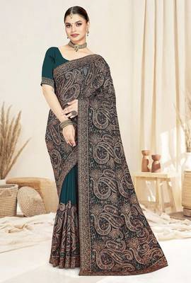 Morpeach color resham multi kashmiri embroidery work saree with blouse 1