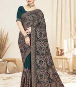 Morpeach color resham multi kashmiri embroidery work saree with blouse