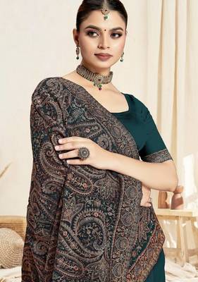 Morpeach color resham multi kashmiri embroidery work saree with blouse 2