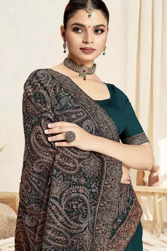 Morpeach color resham multi kashmiri embroidery work saree with blouse