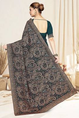Morpeach color resham multi kashmiri embroidery work saree with blouse 3