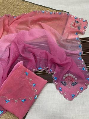 Pink Color Party Wear Two Tone Crunchy Silk Saree 1