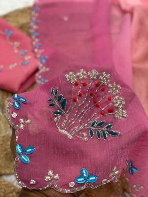 Pink Color Party Wear Two Tone Crunchy Silk Saree 2