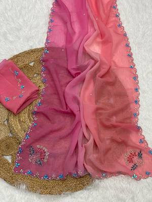 Pink Color Party Wear Two Tone Crunchy Silk Saree 3