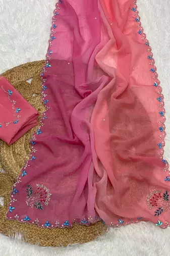 Pink Color Party Wear Two Tone Crunchy Silk Saree