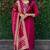 Cherry roman silk handwork & nylon muslin Kurta pant with dupatta