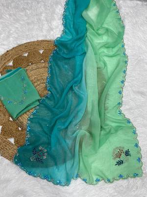 Aqua Blue Color Party Wear Two Tone Crunchy Silk Saree 3