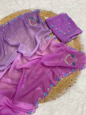 Lavender Color Party Wear Two Tone Crunchy Silk Saree 1