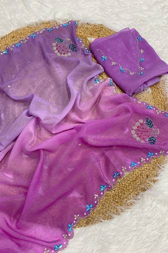 Lavender Color Party Wear Two Tone Crunchy Silk Saree