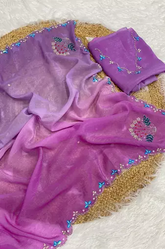 Lavender Color Party Wear Two Tone Crunchy Silk Saree