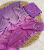 Lavender Color Party Wear Two Tone Crunchy Silk Saree