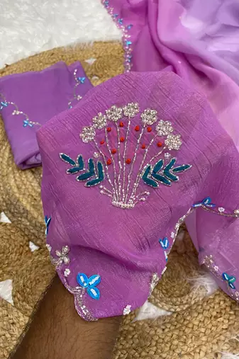 Lavender Color Party Wear Two Tone Crunchy Silk Saree