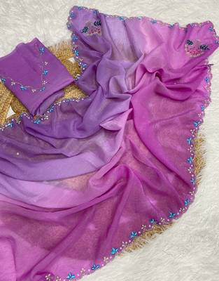 Lavender Color Party Wear Two Tone Crunchy Silk Saree 3