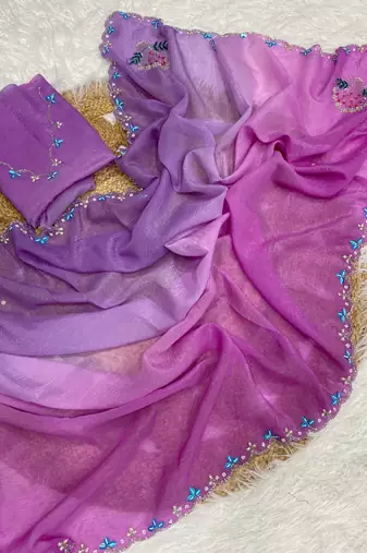 Lavender Color Party Wear Two Tone Crunchy Silk Saree