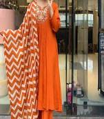 Saffron viscose chanderi silk gown pant with dupatta