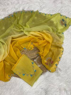 Lime Color Party Wear Two Tone Crunchy Silk Saree 1