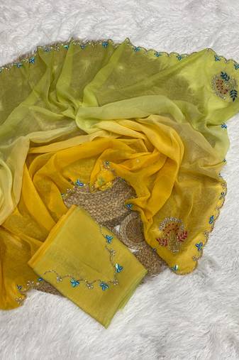 Lime Color Party Wear Two Tone Crunchy Silk Saree