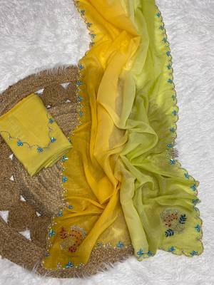 Lime Color Party Wear Two Tone Crunchy Silk Saree 2