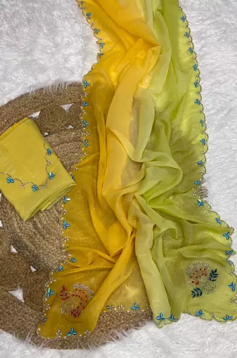 Lime Color Party Wear Two Tone Crunchy Silk Saree
