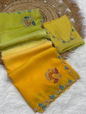 Lime Color Party Wear Two Tone Crunchy Silk Saree 3