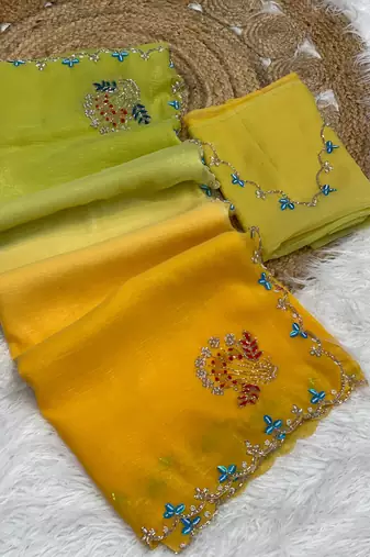 Lime Color Party Wear Two Tone Crunchy Silk Saree