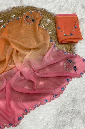 Orange Color Party Wear Two Tone Crunchy Silk Saree