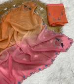 Orange Color Party Wear Two Tone Crunchy Silk Saree