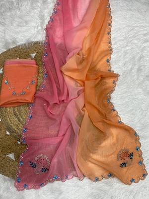 Orange Color Party Wear Two Tone Crunchy Silk Saree 2