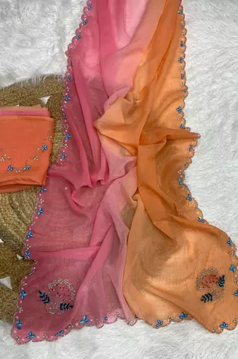 Orange Color Party Wear Two Tone Crunchy Silk Saree