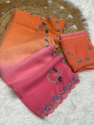 Orange Color Party Wear Two Tone Crunchy Silk Saree 3