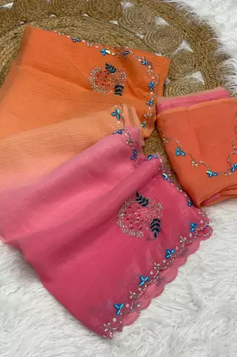Orange Color Party Wear Two Tone Crunchy Silk Saree