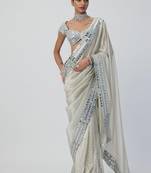 White Color Mirror Work Soft Satin Organza Silk Saree