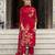 Red pure natural crepe floral printed straight kurta with pant & printed dupatta