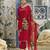Red pure natural crepe floral printed straight kurta with pant & printed dupatta