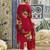 Red pure natural crepe floral printed straight kurta with pant & printed dupatta