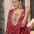Red pure natural crepe floral printed straight kurta with pant & printed dupatta