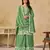 Green heavy chinon semi stitched palazzo suit with embroidey work
