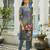 Grey pure natural crepe floral printed straight kurta with pant & printed dupatta