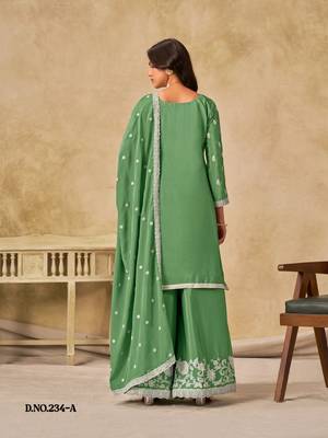 Green heavy chinon palazzo suit with embroidey  3