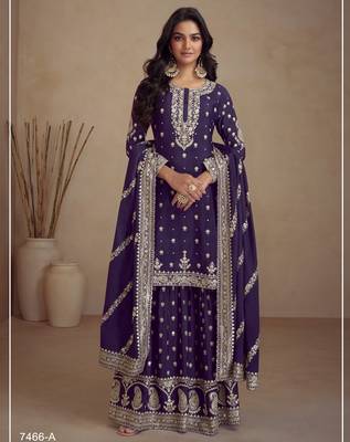 Violet heavy vichitra silk suit with sequin & multi  1