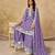 Lavender heavy chinon semi stitched palazzo suit with embroidey work