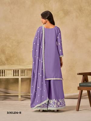 Lavender heavy chinon palazzo suit with embroidey  3